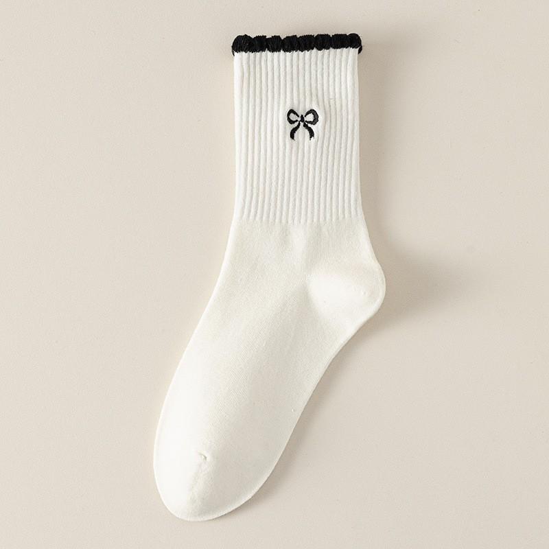 Polka Dot Bow Socks Pure Cotton Medium Tube Socks Season Lace Cotton Deodorant Stacking Socks Women