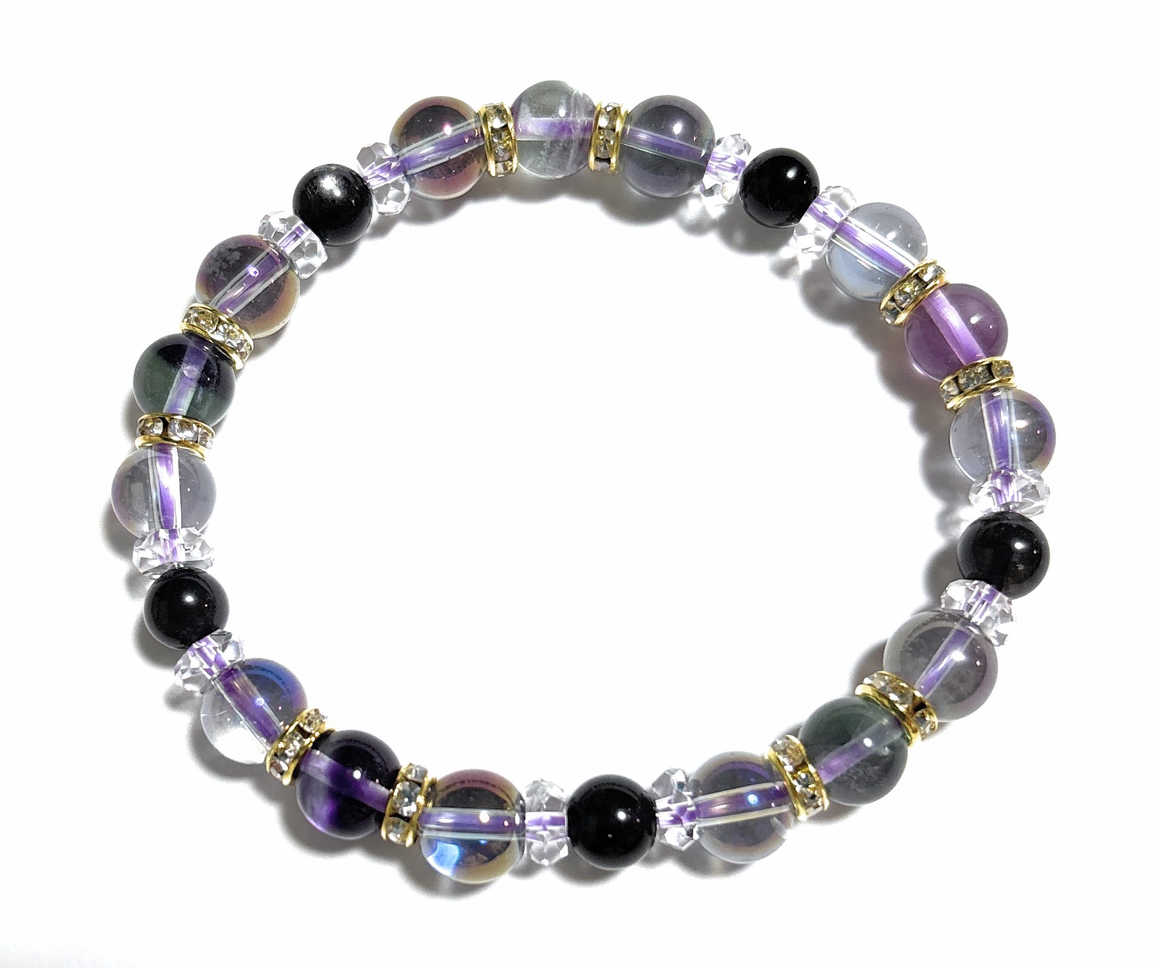 

Limited time limited quantity April Natural stone power stone bracelet Iolite Green fluorite Purple fluorite Purple aura Crystal Inner 17cm Healing