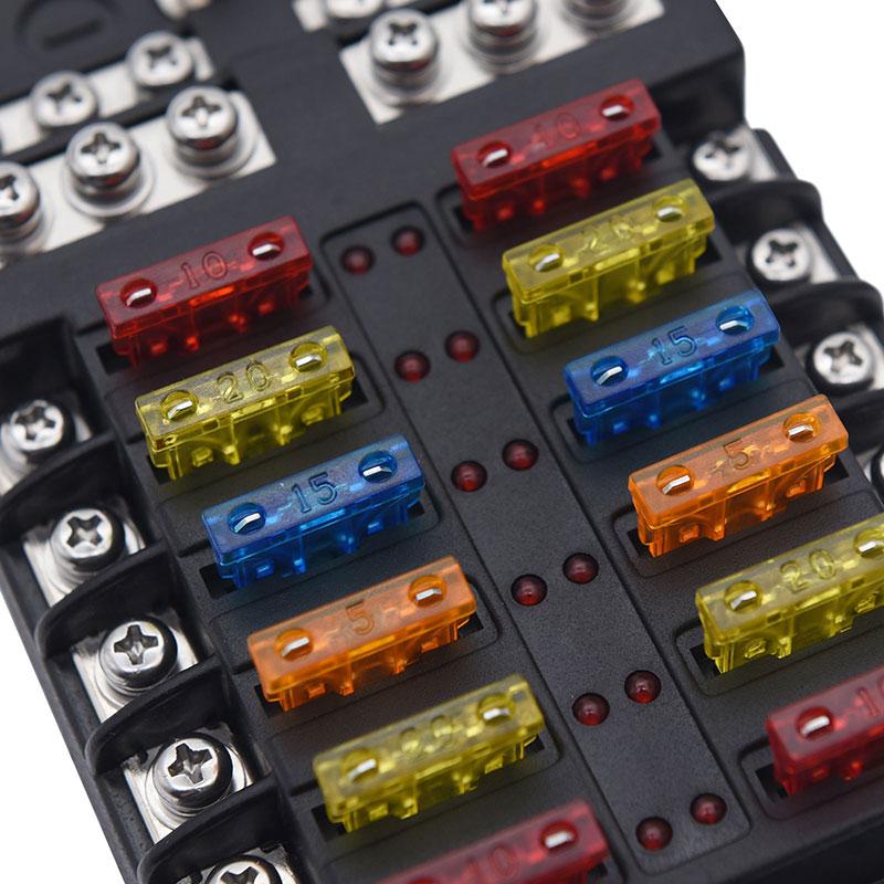 12 Way Fuse Box Holder With Blade Fuse Holder Block Warning Indicator Car Boat Blade Fuse Box 12V 24V Fuse Holders1