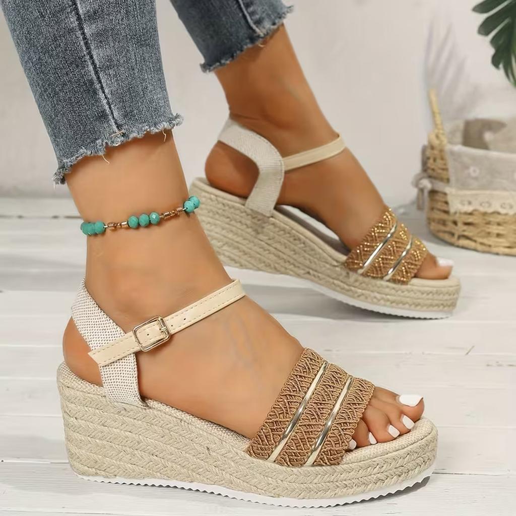 Women'S Wedge Heel Platform Woven Sandals With Strap Open Toe Soft Sole Women Summer Sandals With Heels Women'S Heeled Sandals