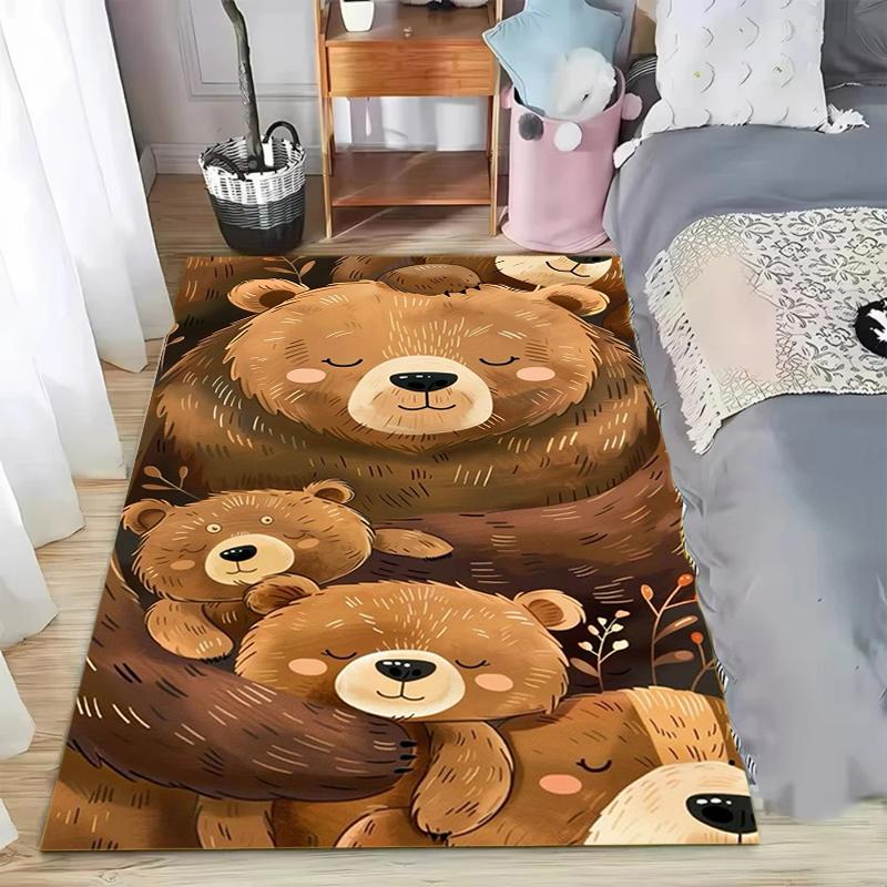 Cute Cartoon Bear Area Rug Non Slip Bathroom Doormat Washable Kids Room Playroom Girls Bedroom Carpet Entryway Floormat Nordic