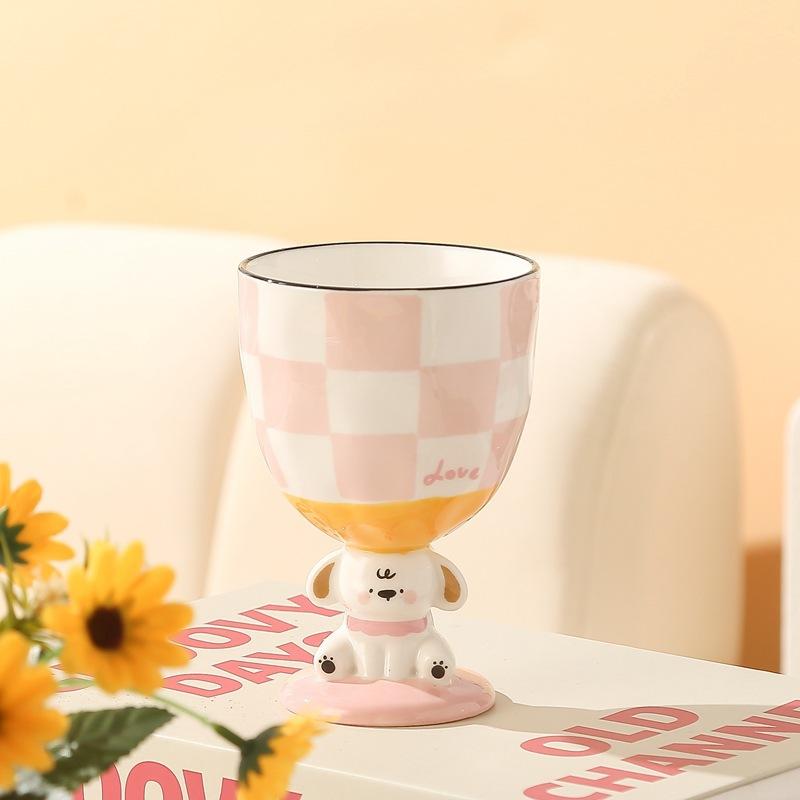 Cute Hand Painted Three Dimensional Puppy Goblet Souvenir High Looking Ceramic Mug Birthday Gift Water Cup for Girls