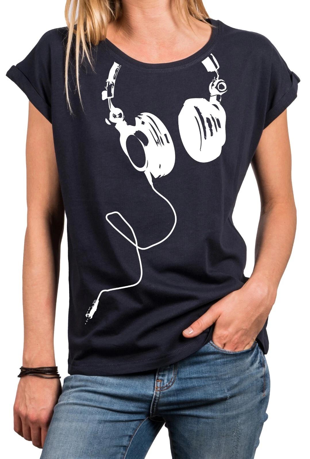 

Ladies T Shirt Big Sizes Headphones Motif Short Sleeve Tops up to 44 46 48 50 52- 2XL