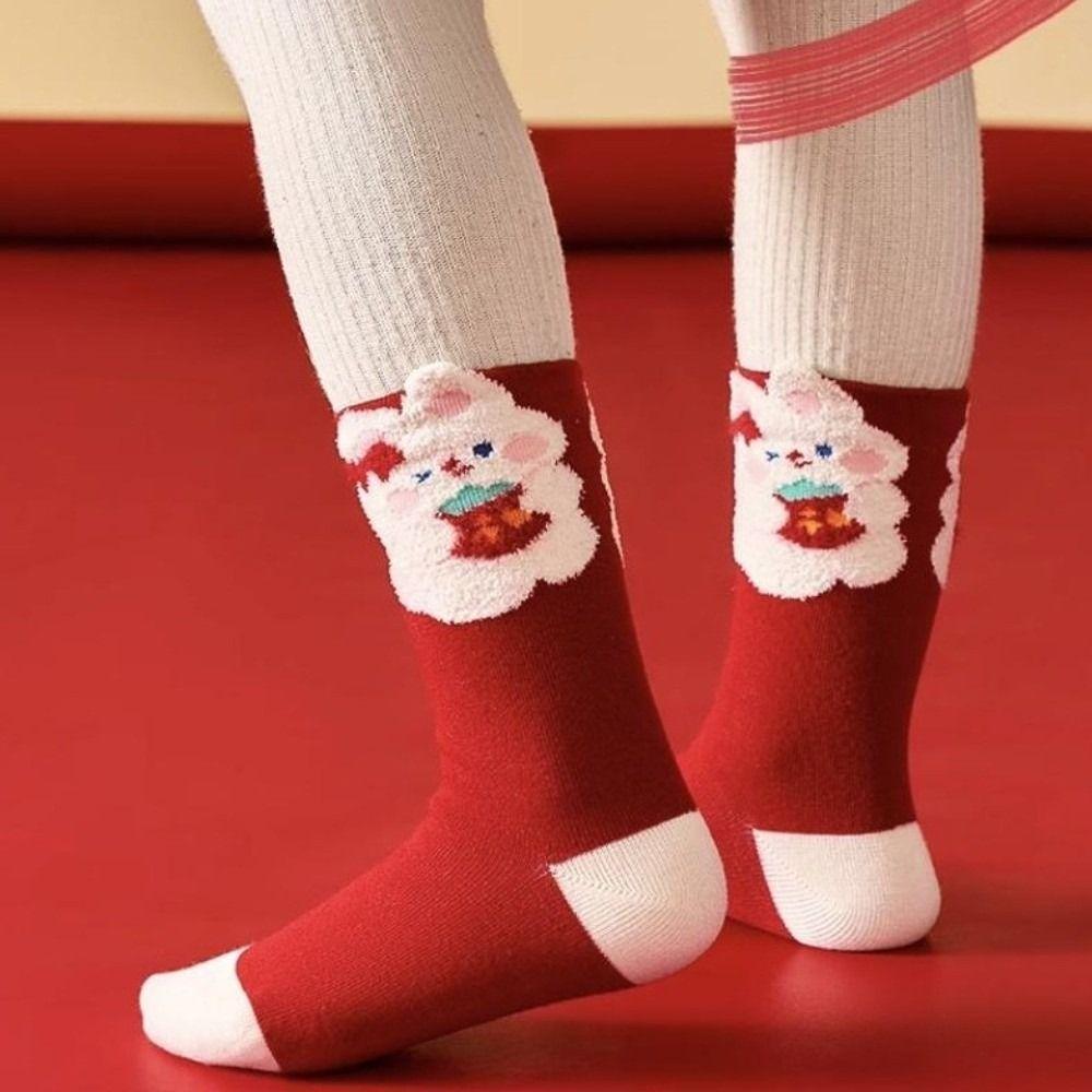 Cotton Christmas Socks Cartoon Bunny Rabbit Middle Tube Socks Kids Hosiery  Zodiac Year Celebration