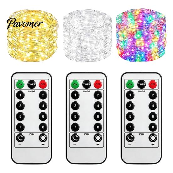 Decorative Wedding Party Lights Copper Wire Fairy with Remote, 8 Modes 10-Level Dimming Timer, Waterproof LED String Battery Operated for Christmas