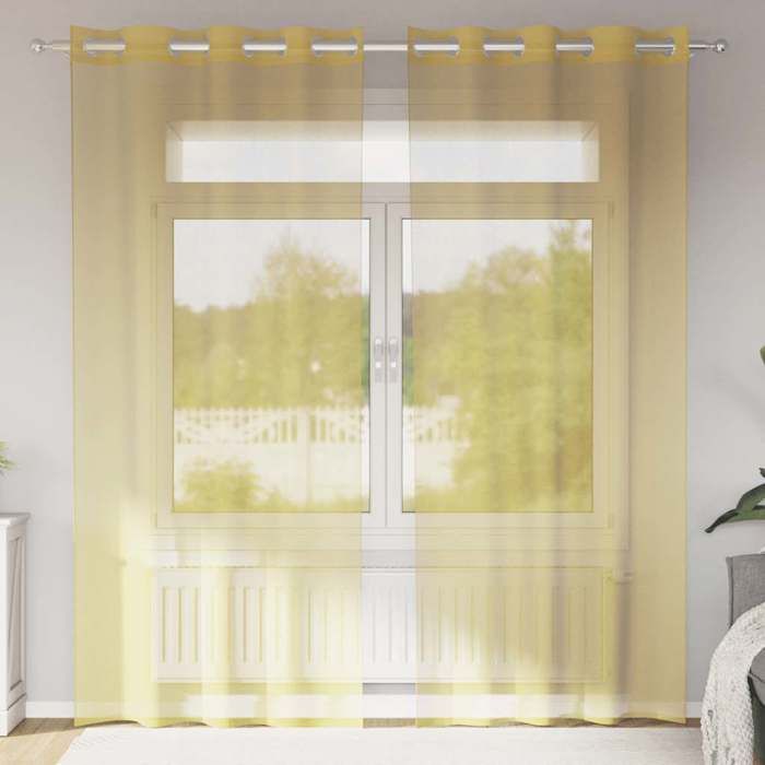 VidaXL Rideaux en voile avec œillets 2 pcs jaune, rideau en filet, rideau transparent, voile de fenêtre, traitement de 4102134