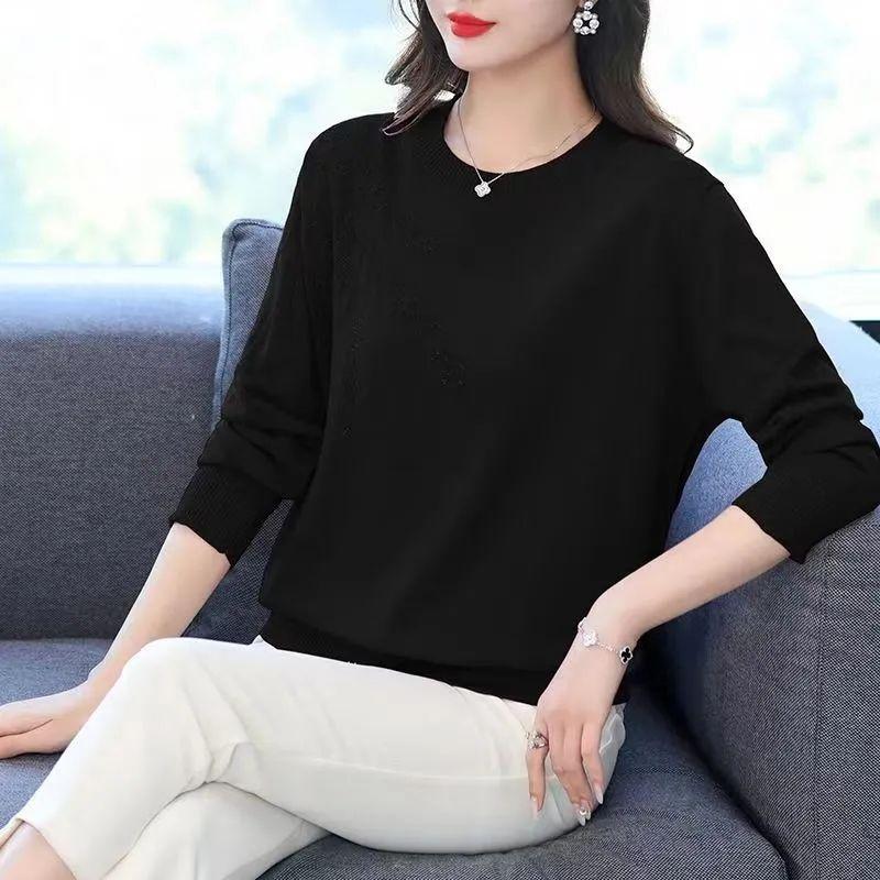 Middle Aged and Elderly Mothers' Women's Knitted Sweater Loose Slimming Round Neck Sweater Base Sweater