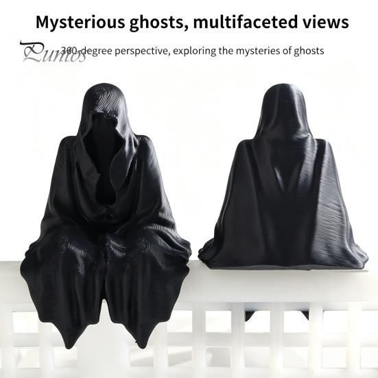 Gothic Home Decor 3D Printed Tabletop Figurine, Grim Reaper Sitting Statue, Halloween Table Ornaments Spooky Sculpture for Garden or Bookshelf,
