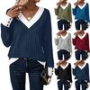 Women's V Neck Sweaters Casual Long Sleeve Pullover Knit Tops Loose Basic Clothing