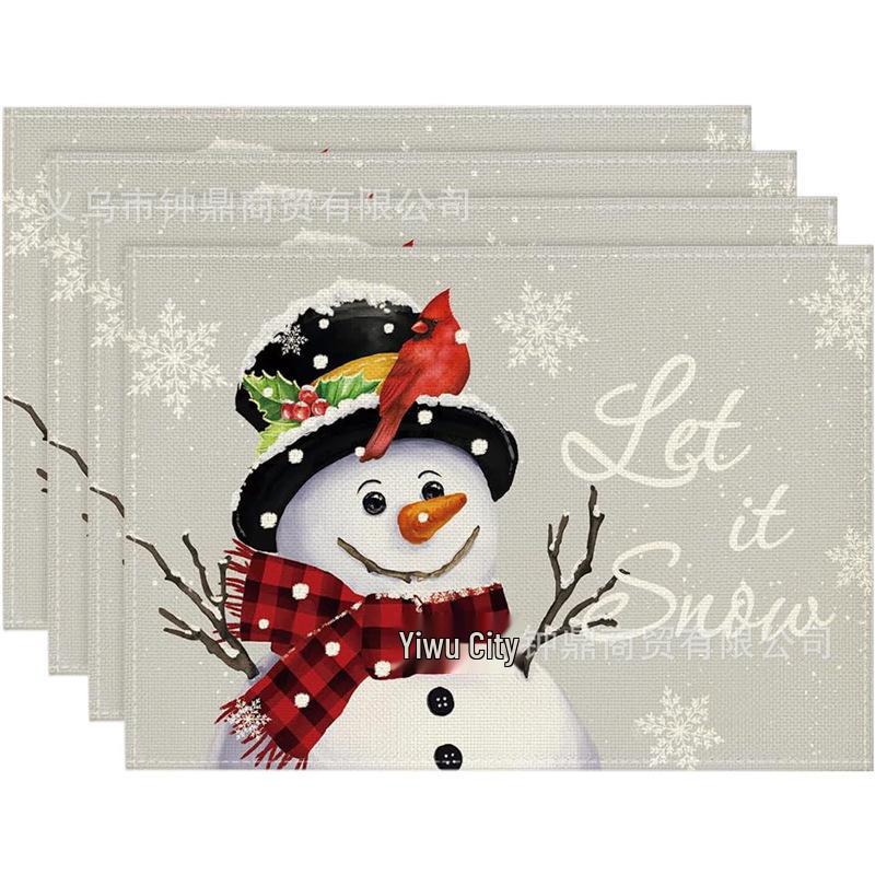 New Christmas Placemat: Pine Tree & Snowman Print, Linen, Heat-Resistant Winter Table Decor