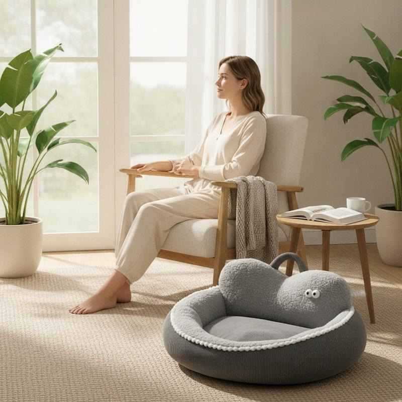 Cloud Pet Bed Padded Pet Bed with Handle Soft Warm for Cats, Indoor, Living Room