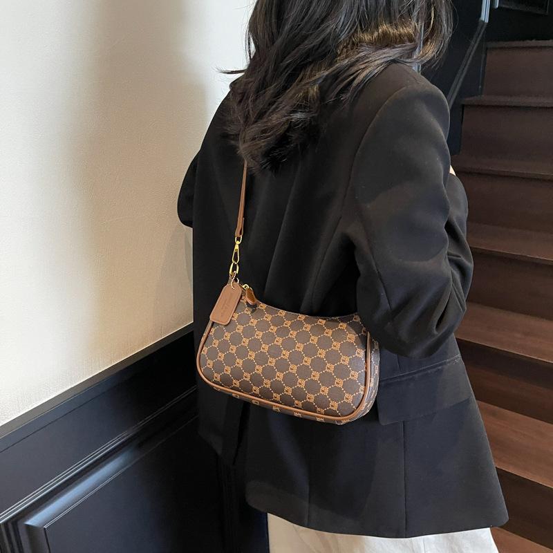 Sac d'aisselle vintage en similicuir pour femme, Sac à bandoulière bandoulière à chaîne imprimée rétro, Sac à main chic color-block quotidien pour sorties