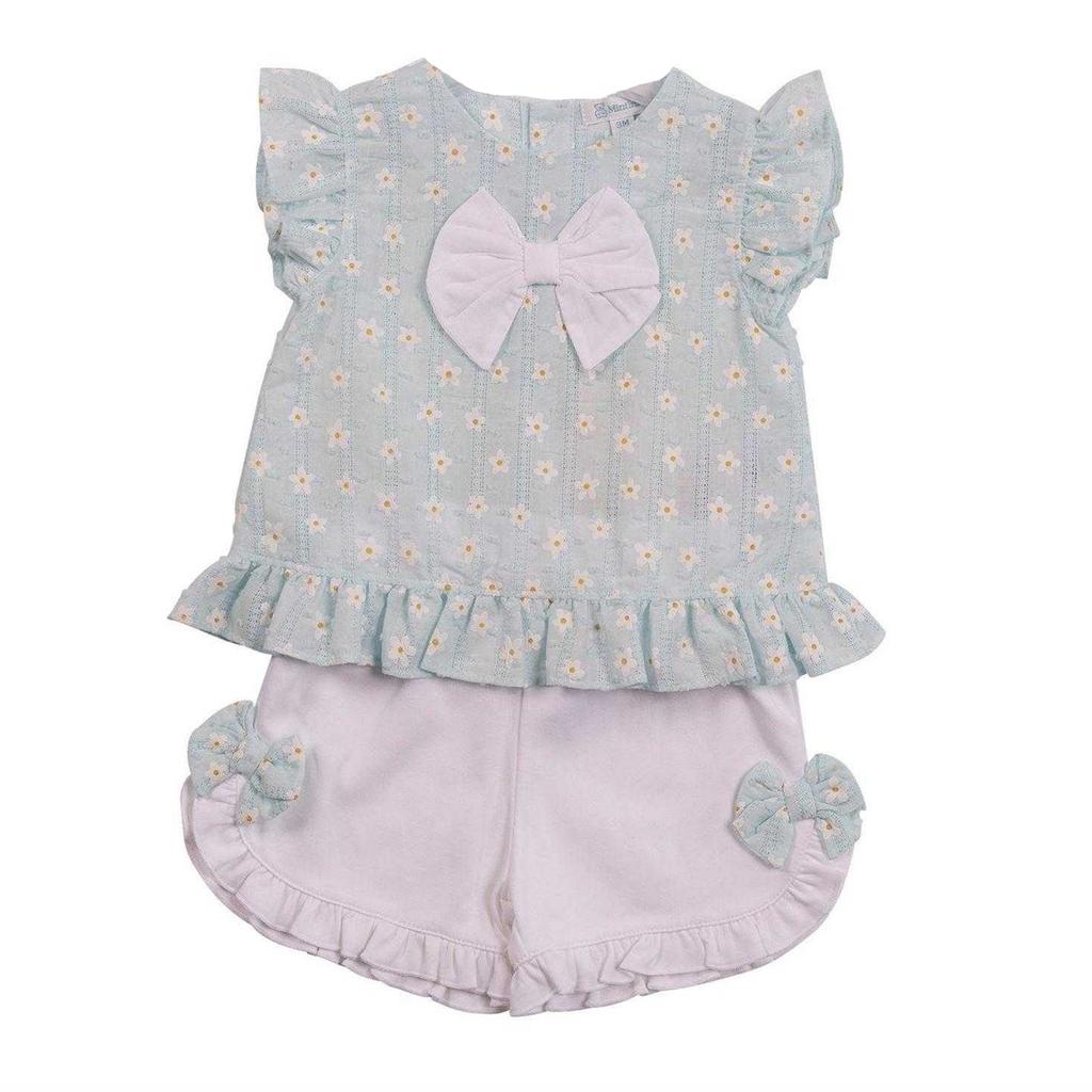 Mintini Baby Girls Floral Bow Detail Top & Shorts Set