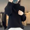 New Autumn Winter Half Turtleneck Puff Sleeves Women Loose Knitted Base Sweater