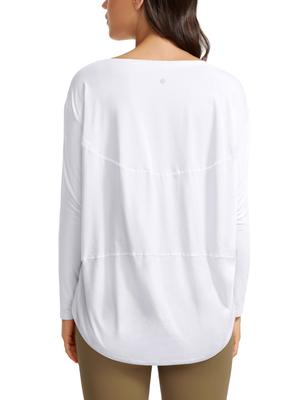 CRZ YOGA Long Sleeve Pima Cotton with Boat Loose Casual Yoga Size 1 M Women's T-Shirt Neck, Basic, Fit, Top, Spring/Autumn, White,