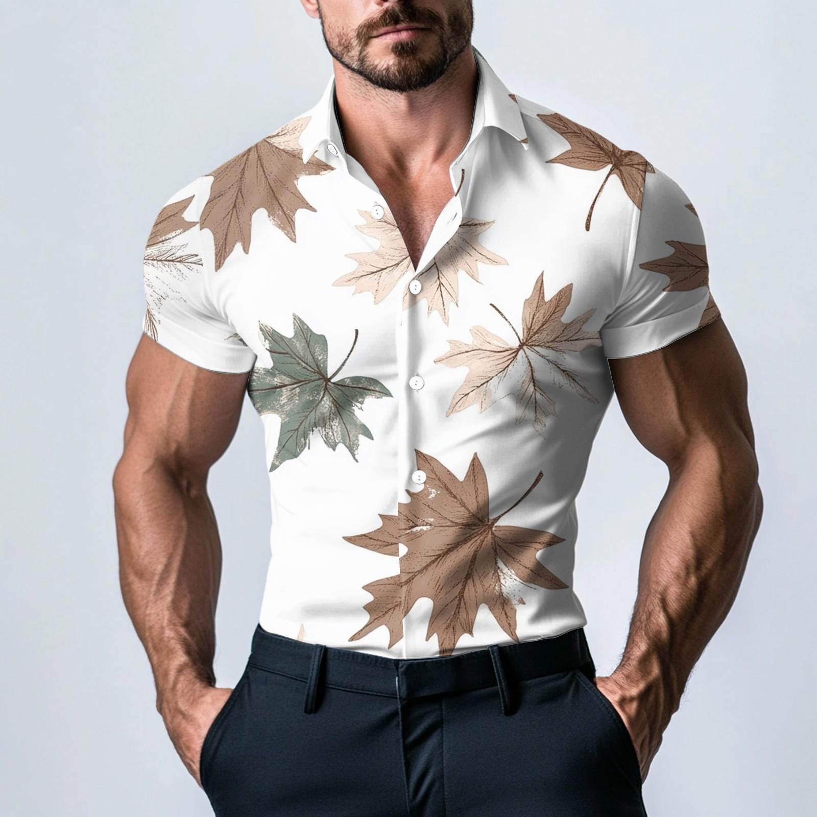 

Мужская модная атласная рубашка с коротким рукавом с принтом M