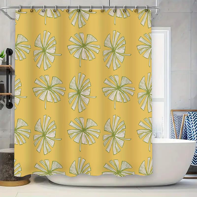 

Vibrant Yellow Ginkgo Leaves Shower Curtain White Leaf Bath Decor with Metal Hook Rod for Bathroom Decoration 90x180cm