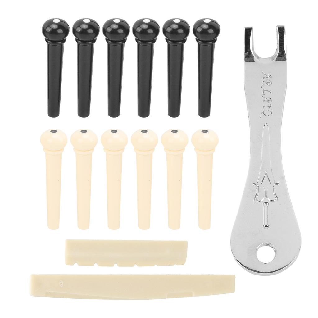 12Pcs Acoustic Guitar Bridge Pin Set Folk String Peg Kit Accessory with Saddle Nut Puller