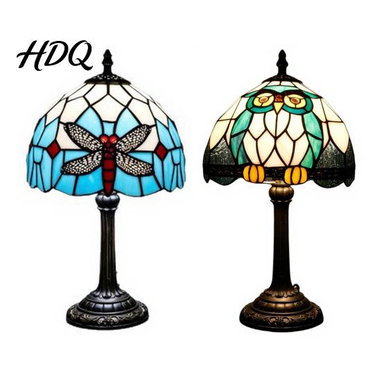 Floral Pattern Lamp Tiffany Dragonfly Stained Glass Table Lamp Vintage Blue Bedside Night Light Unique Housewarming Gift Decorative Atmosphere