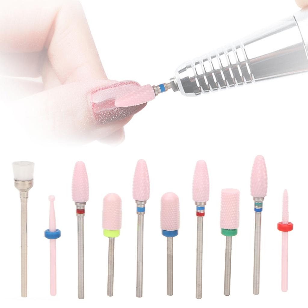 10pcs Nail Drill Bit Portable Ceramic Cuticle Remover Bits with 20 Hole Storage Box for Nail Artist Novice