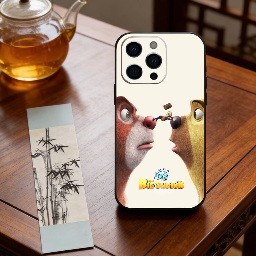 Cute cartoon Boonie Bears Phone Case For iPhone 17,16,15,14,13,12,11 Plus,Pro Max,XS,Soft Silicone Black Cover