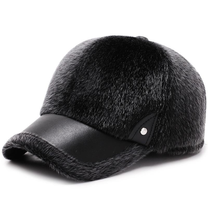 Winter Middle-Aged And Elderly Cap Hat Men'S Fashion Outdoor Baseball Cap Imitation Mink Thickened Thermal Ear Cap