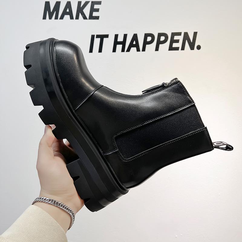 Martin boots men's British wind help autumn and winter thick-soled heightening black tooling locomotive boots 50552-A