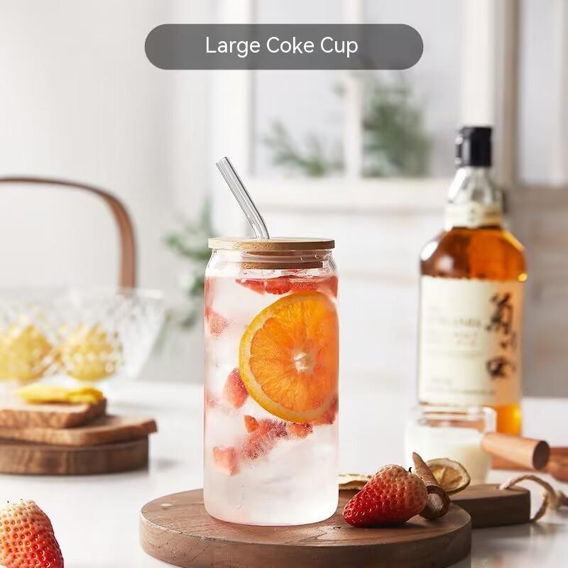 500Ml Glass with Lid Borosilicate Coke Cup, Water Cup, Coffee Cup, High-Value Beverage Cup with Lid, Creative Straw