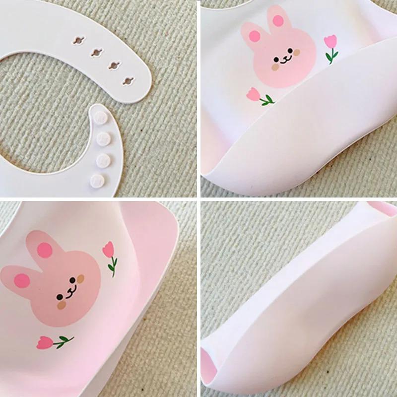 Baby Bib Waterproof Soft Silicone Scarf Cartoon Bear Cute Print Adjustable Bibs Burp Cloths Baby Feeding Aprons Kids Eating