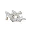 New silver rhinestone transparent elegant one-word cool slippers women wear sexy square head sandals