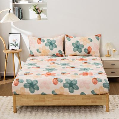 3PC Flower World Fitted Sheet Floral Pattern 100%Polyester 1Fitted Sheet 2Pillowcase Queen/King Size Four Seasons No Pillowcase