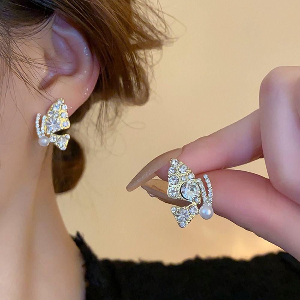 

Жемчужные серьги-бабочки, золотые серьги в корейском стиле, французские женские серьги-гвоздики для вечеринки