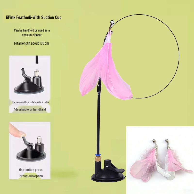 Cat Scratch-Proof Suction Cup Teaser Toy with Feather & Bell