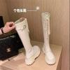 ins trendy belt buckle muffin thick-soled high boots women's autumn and winter lace-up but knee boots popular Internet celebrity women's boots