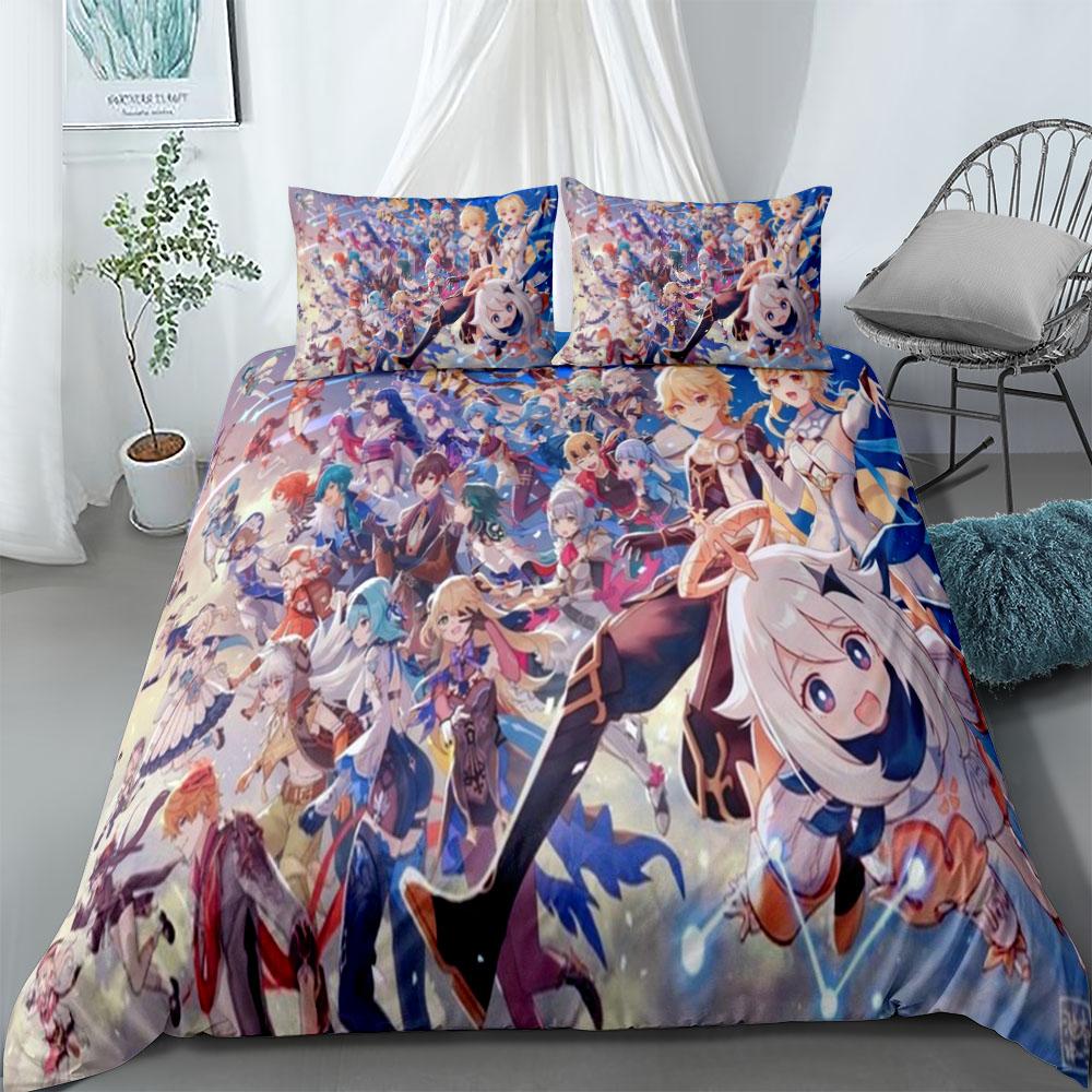 Genshin Impact Duvet Cover Set Without Sheet King Queen Double Full Twin Single Size Bed Linen Set
