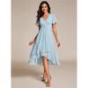Vestido de Verão Feminino Estilo Europeu e Americano com Mangas Babados Decote V Plissado Saia A-line Midi Elegante e com Temperamento