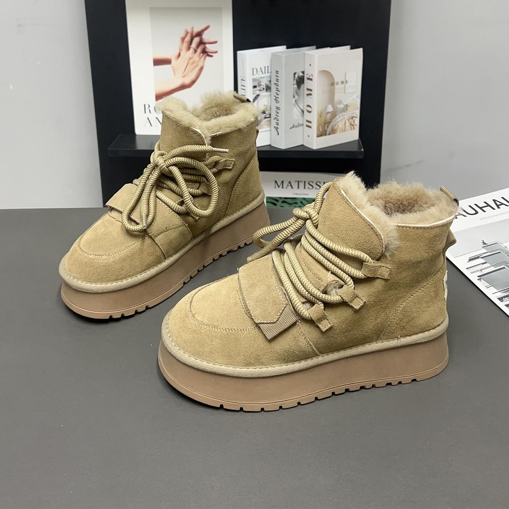 Thick Velvet Warm Snow Boots Women's New Thick-soled Leather Versatile Round-head Snow Boots Cotton Boots Tide
