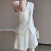 Fashion Diagonal Button Blazer Vest for Women Layered Office Wear Sleeveless Outwear Clothes