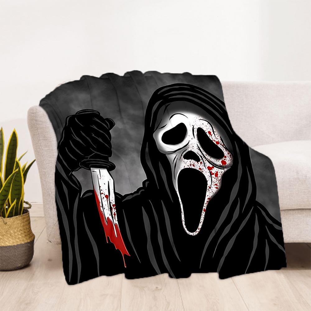 1PC Ghostface Scream Outdoor Flannel Throw Blanket - HD Printed Lightweight Soft Warm All-Season Blanket for Sofa, Bed, Travel, Camping 038