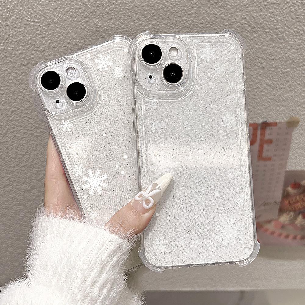 Bow Snowflake for iPhone17ProMax Glitter Mobile Phone Case 15 Apple 13 All-inclusive 14 Niche Fine Holes