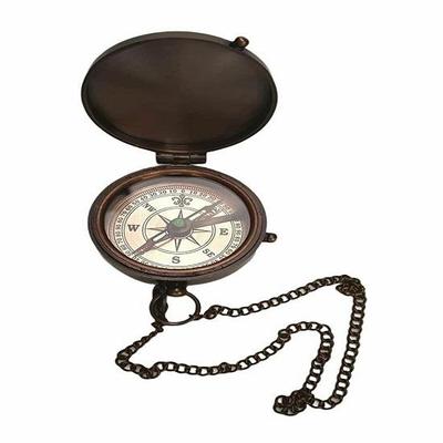 Taschenkette Antik Vintage Camping Kompass Massiv Messing mit Etui