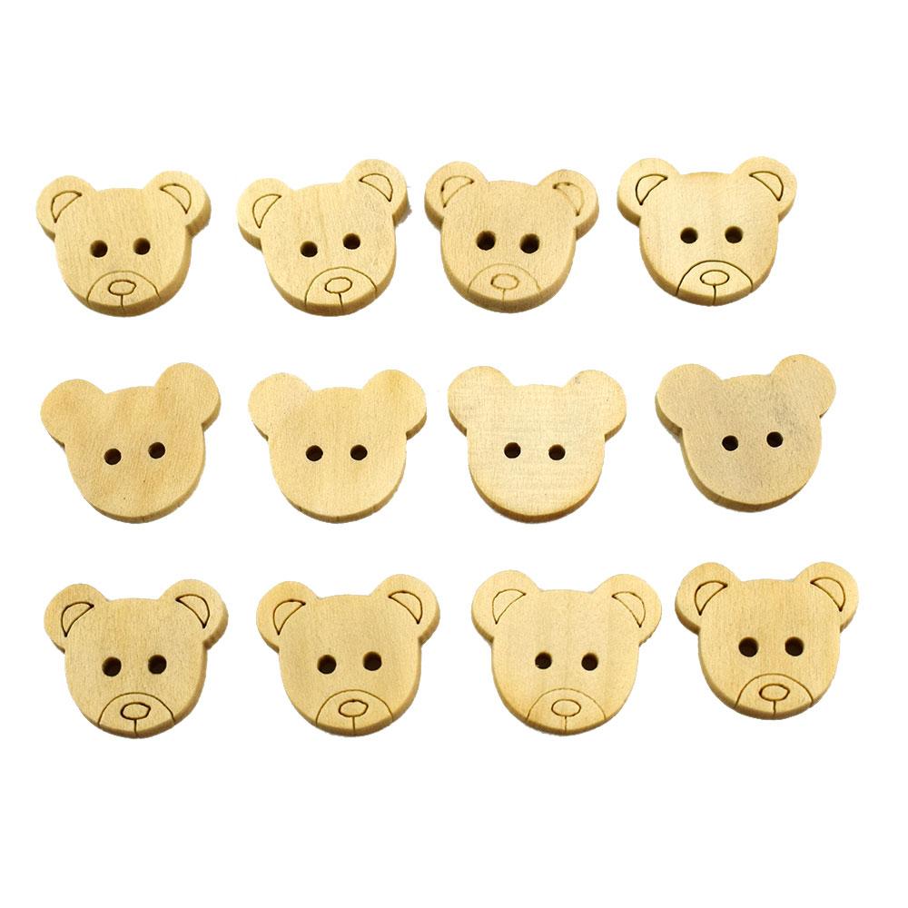 50Pcs 2 Holes Button Teddy Bear Wood Buttons For Sewing Scrapbooking Craft Garment Accessories Sewing Fabric Wooden Buttons