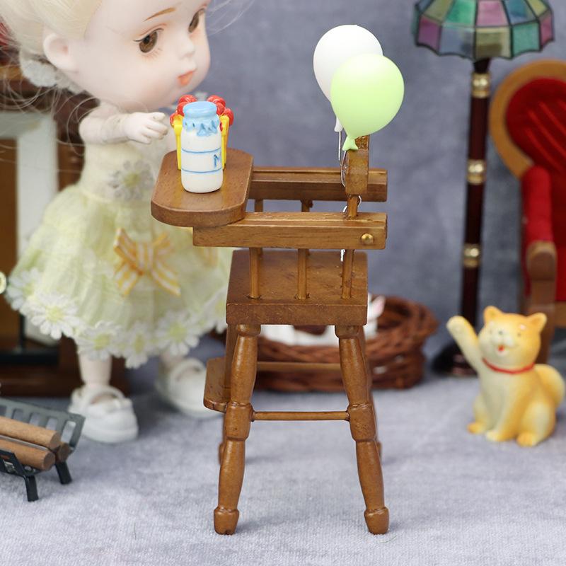1:12 Dollhouse Mini Furniture Restaurant Scene - Oak Chestnut Baby High Chair