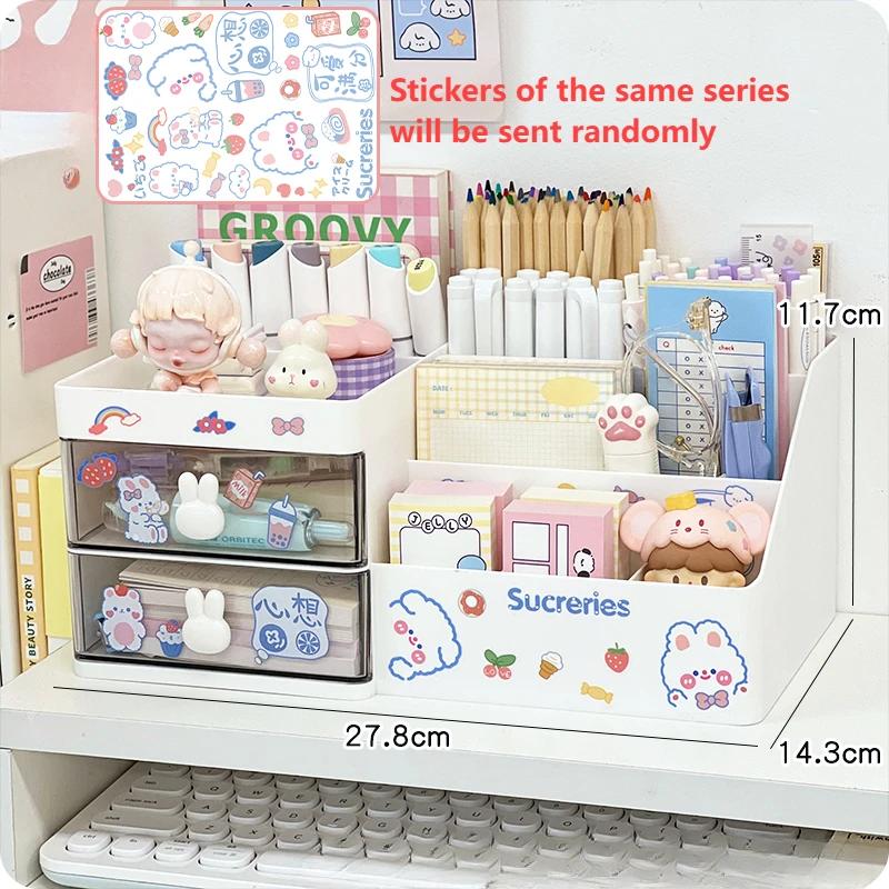 Desktop Cosmetic Storage Box Organizer Drawer Office Storage Rack Stationery Organizer Pen Holder Bunny Drawer Organizer Cute