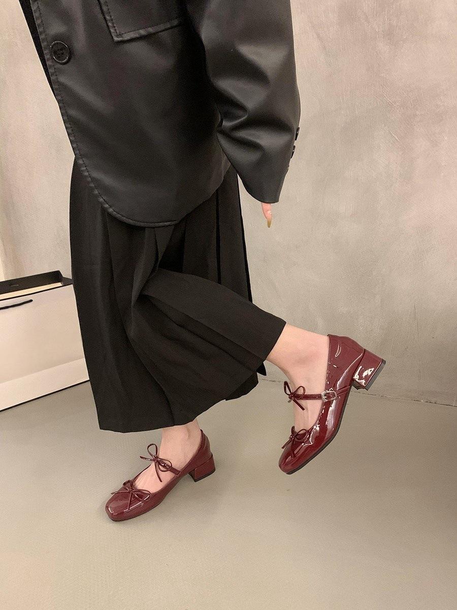 

Бантик светлый рот красный одинарные туфли женские весна и осень ретро фея балет толстый каблук Мэри Джейн маленькие кожаные туфли 39 красный