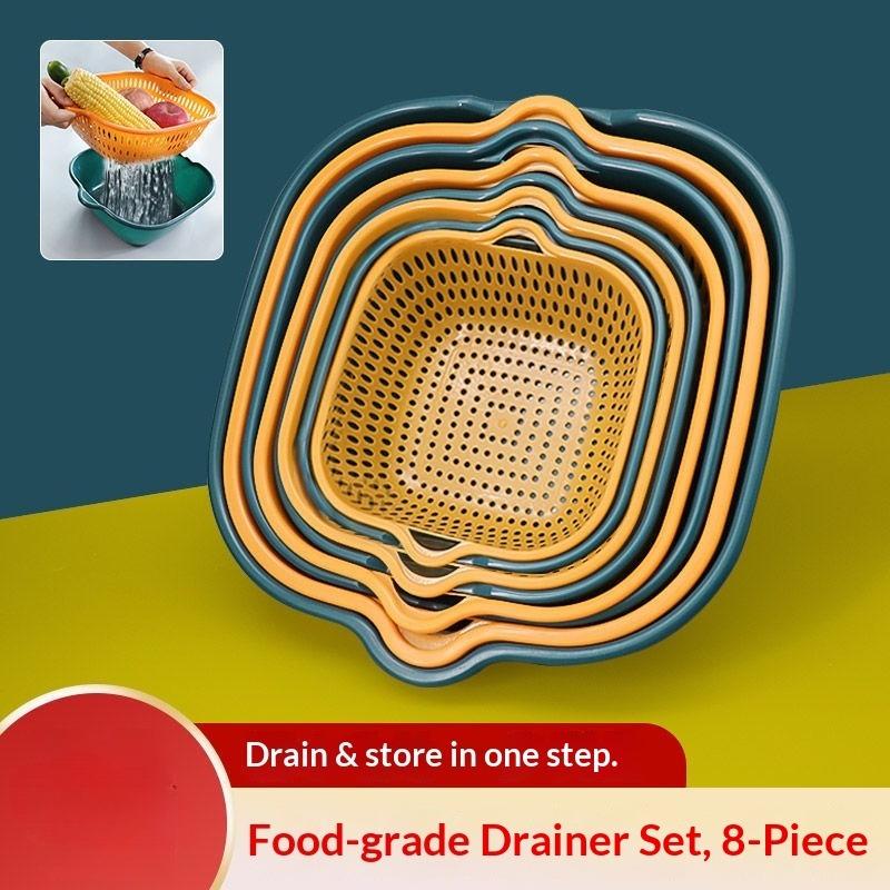 8pcs Kitchen Sink Vegetable Drainer Fruit Basket for Multifunctional Stackable Fruit Washing Basin Vegetable Drain Basket Basin