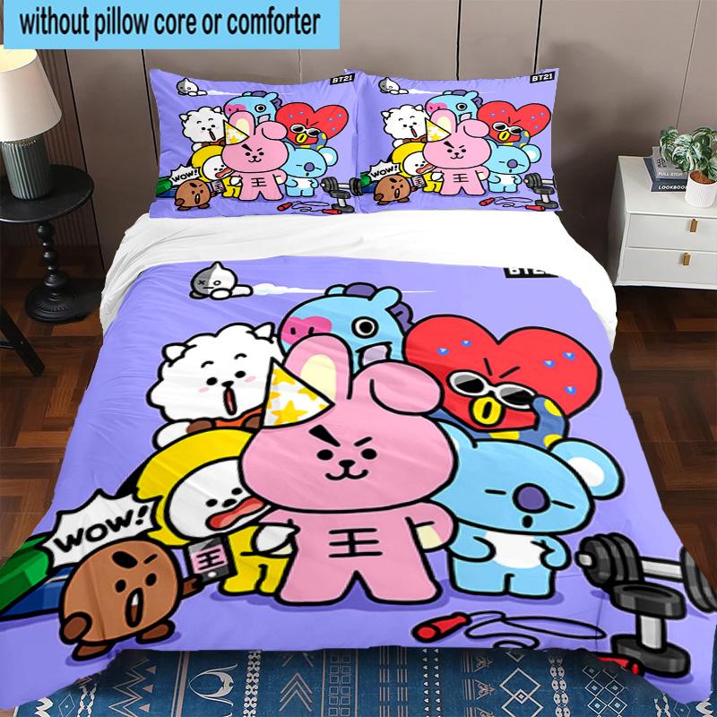 3PCS K-pop Cartoon Friends 3pcs Bedding,Including 3PCS Duvet Cover And 2pcs Pillowcases Perfect for Christmas,Ideal for Bedroom, Dormitory