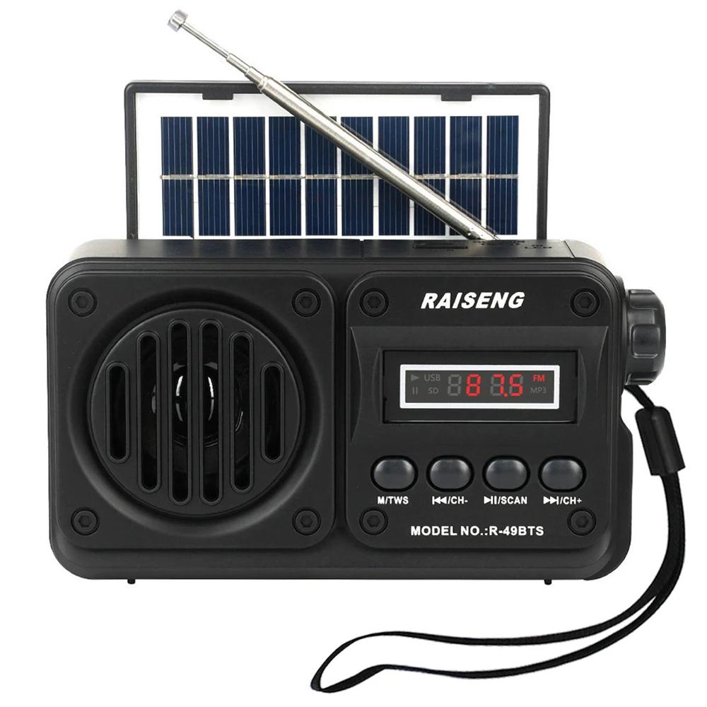 Portable FM Radio Rechargeable Solar Charging Bluetooth Speaker USB TF MP3 Player Outdoor Wireless Speaker with FM Receiver