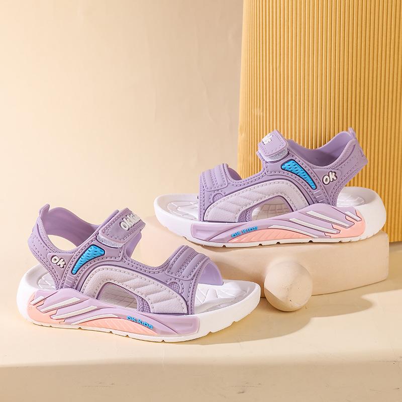 

New Sandals Summer Fashion Girls Shoes Comfort Versatile Casual Child Sandals Trendy Cartoon Anti Slip Soft Boy Shoe Zapatillas 21insole14CM фиолетовый