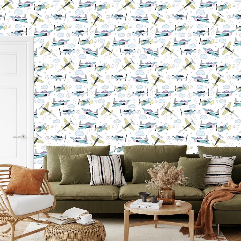 Cartoon style airplanes wallpaper for living room and bedroom 50x1000